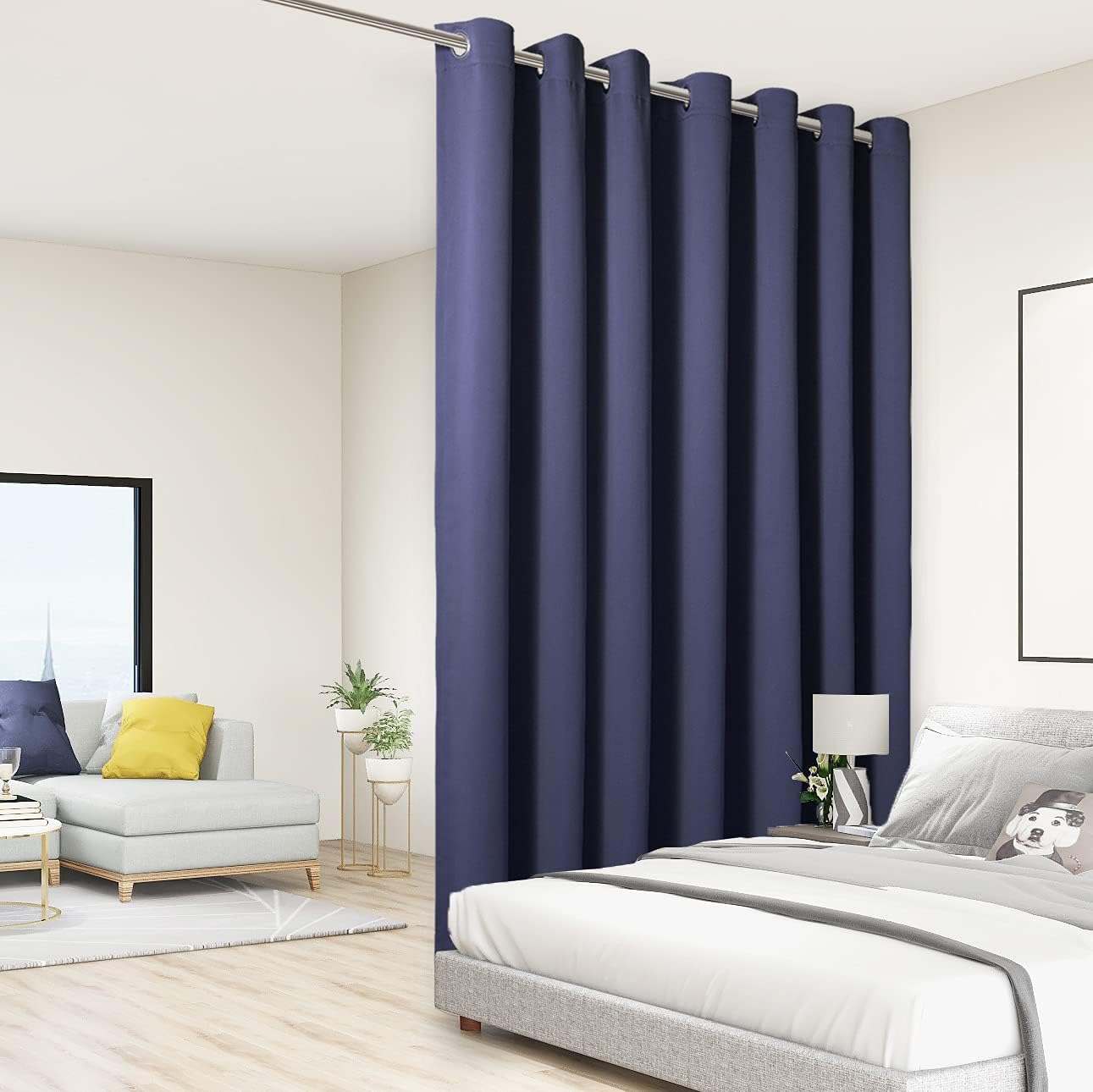 BONZER Room Divider Curtain Total Privacy Wall Wide Thermal Insulated Blackout Curtains for Slide Window, 84L x 108W Inch (7L x 9W ft), 1 Panel, Navy