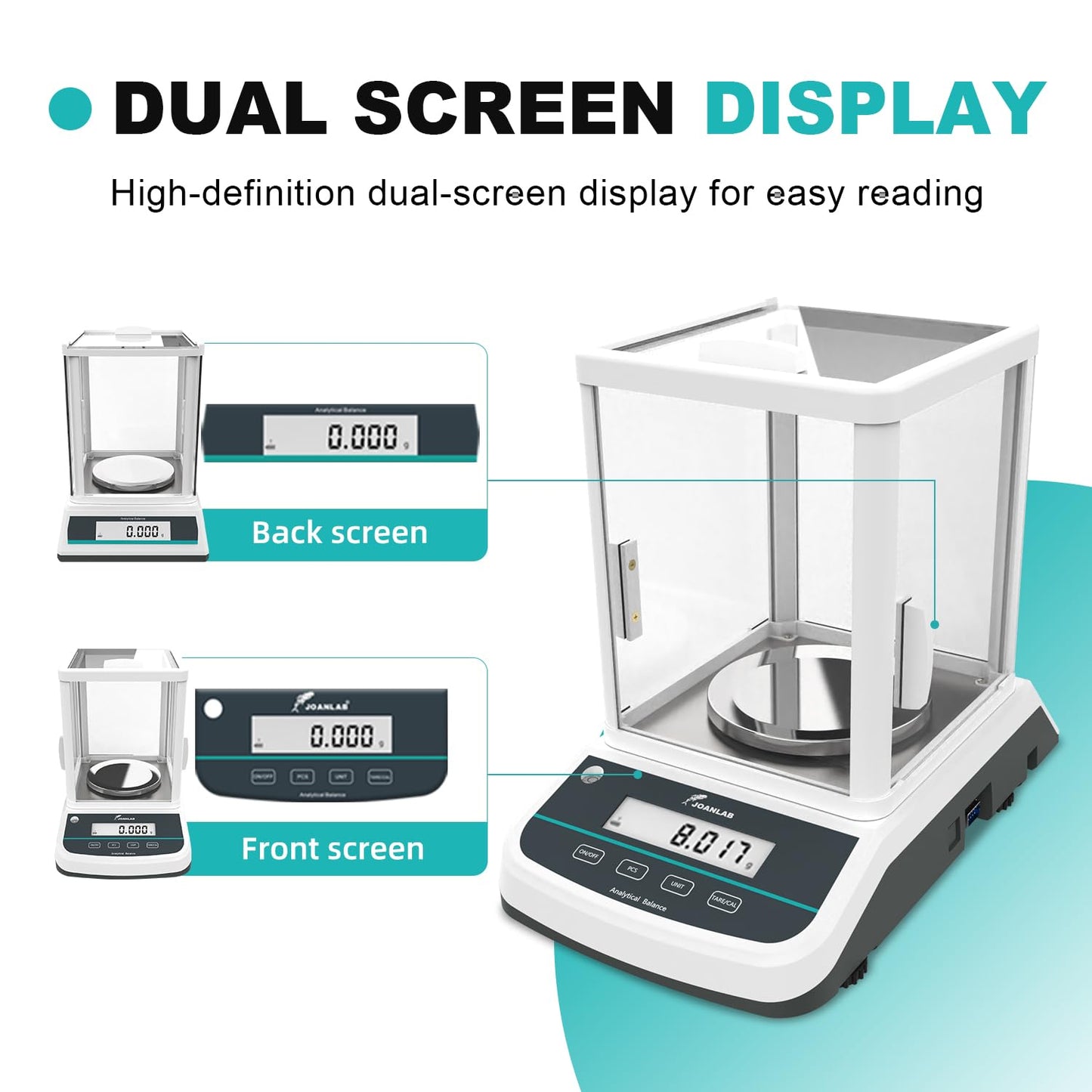 JOANLAB Analytical Balance 300g x 1mg Scale High Precision 0.001g Accuracy Digital Lab Scale for Laboratory Pharmacy Jewelry w/Front & Rear Display