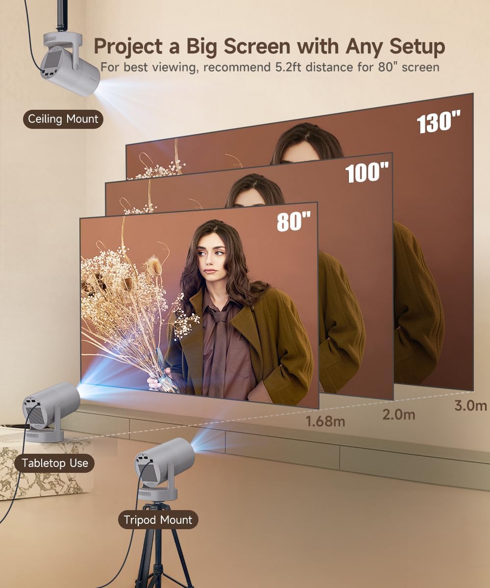 【Electric Focus】Magcubic Mini Projector 4K Support, Smart Projector with WiFi 6 and Bluetooth 5.4, 5W Soundbase Speaker, 180° Rotation, Portable Proyector for Home Theater HY300 Ultra (Grey)