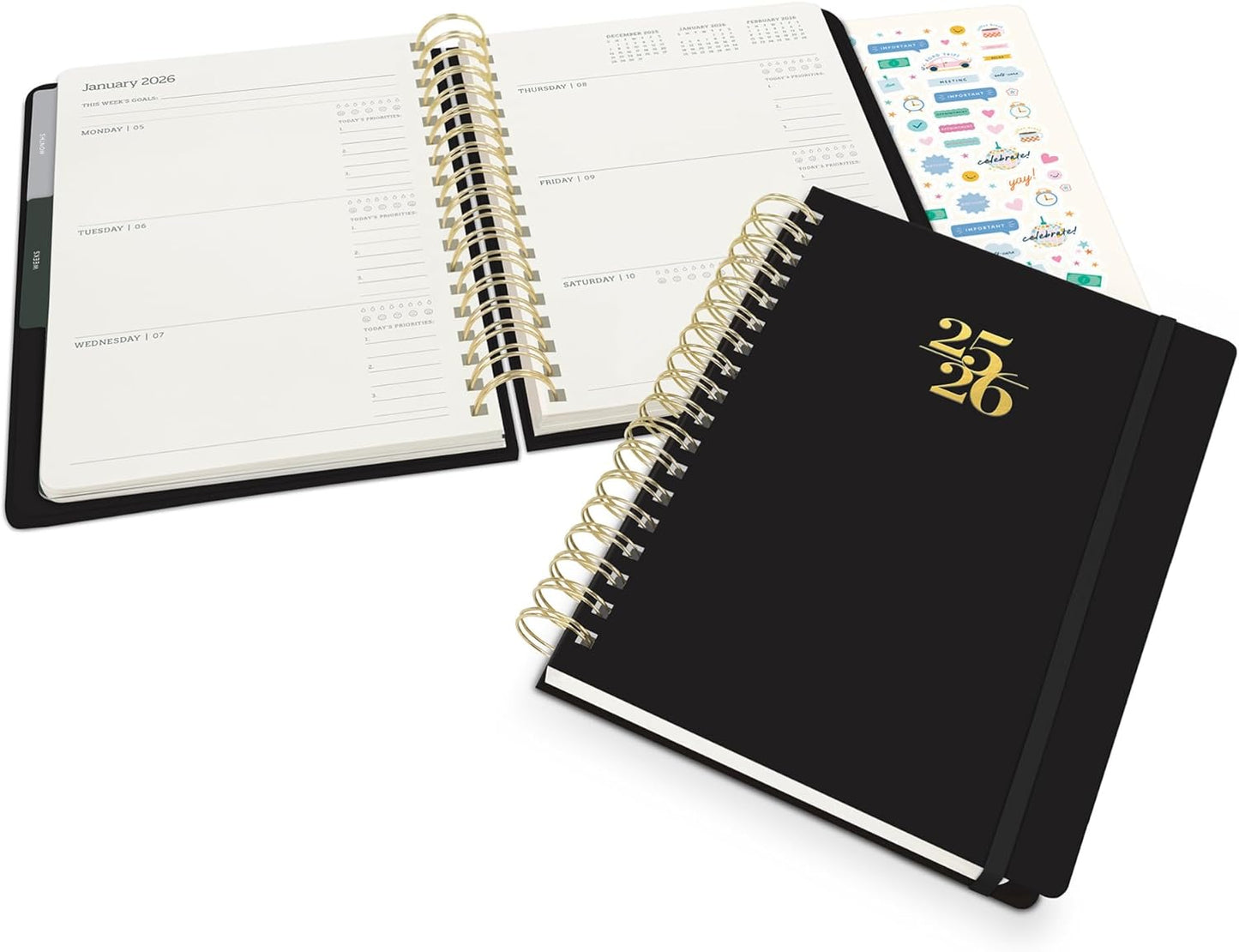 Orange Circle Studio Academic Planner 2025-2026, Amazon Exclusive, Black, Tri-Tab Planners, 17-Month Triple-Section, August 2025 to December 2026, 9.6" x 7", Weekly Monthly Planner Calendar for School or Work, Note Pages