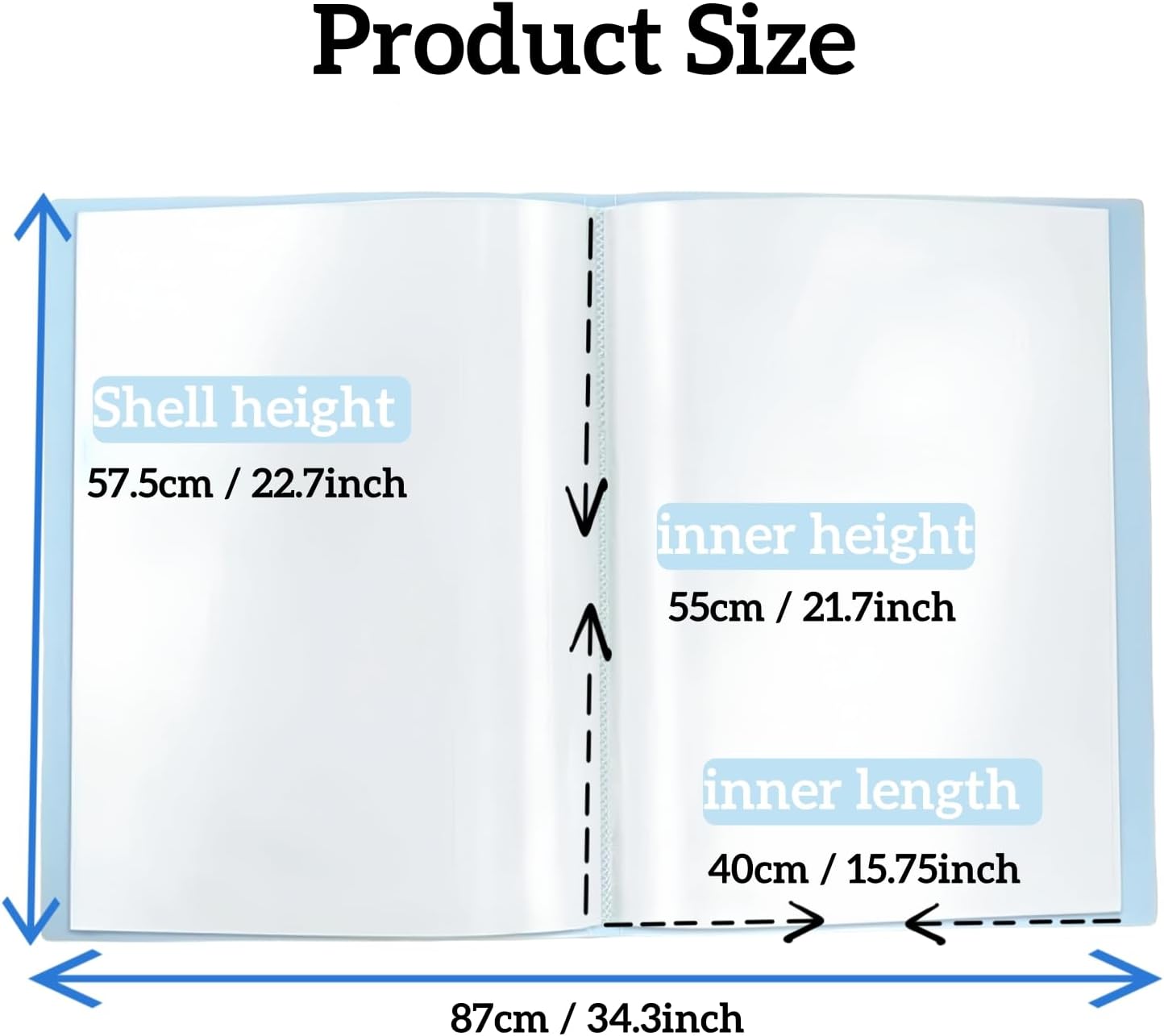 MOTEERLLU A2 Storage Book Suitable for 22x15 inches Diamond Paintings,Diamond Art Kit Storage Container with 30 Pocket Sleeves,Portfolio Folder for Artwork (Blue)