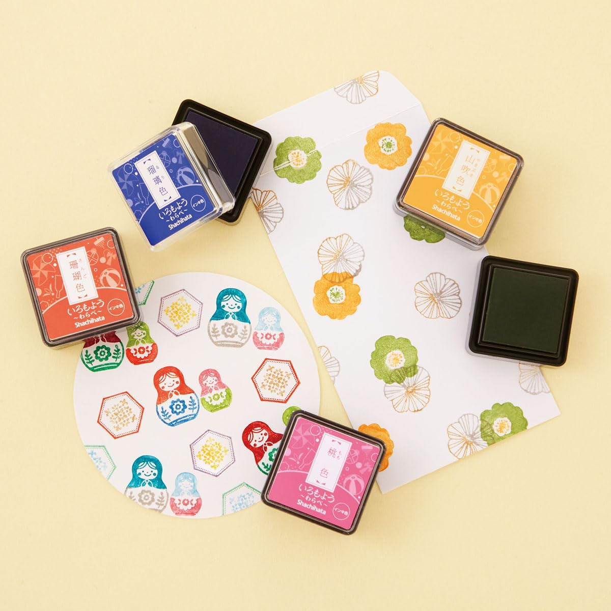 IROMOYO WARABE Stamp PAD, Small Traditional Japanese Ink Colour, Oil-Based Ink pad - Yellow Green