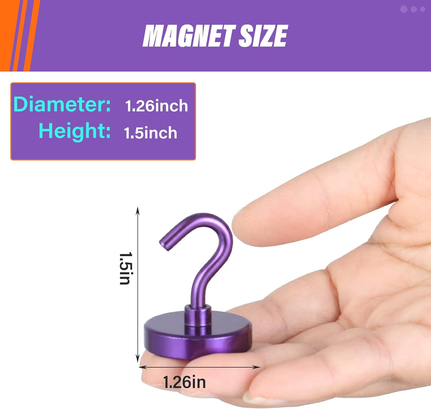 Neosmuk Magnetic Hooks Heavy Duty, Strong Magnet with Hook for Fridge, Super Neodymium Extra Strength Industrial Hooks for Hanging, Magnetic Hanger for Toolbox, Cruise, Grill(Purple,4 Pack)