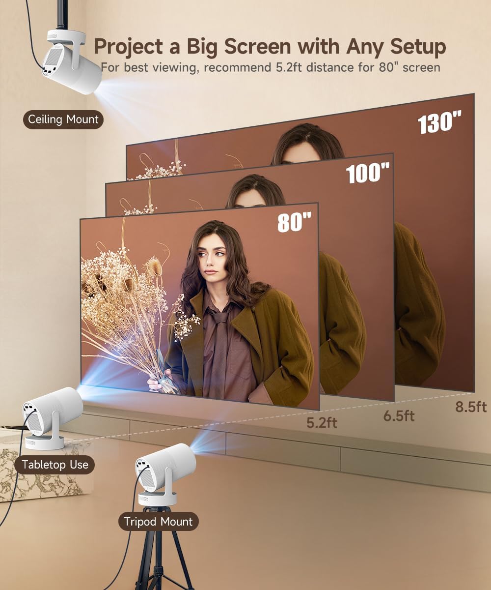 【Electric Focus】Magcubic Mini Projector 4K Support, Portable Projector with WiFi 6 and Bluetooth 5.4, Smart Proyector, 5W Soundbase Speaker, 180° Rotation for Home Theater HY300 Ultra