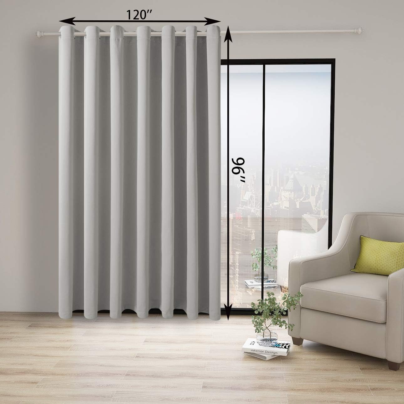 BONZER Room Divider Curtain Total Privacy Wall Extra Wide Grommet Room Darkening Curtains for Patio Sliding Glass Door, 96L x 120W Inch (8L x 10W ft), 1 Panel, Silver