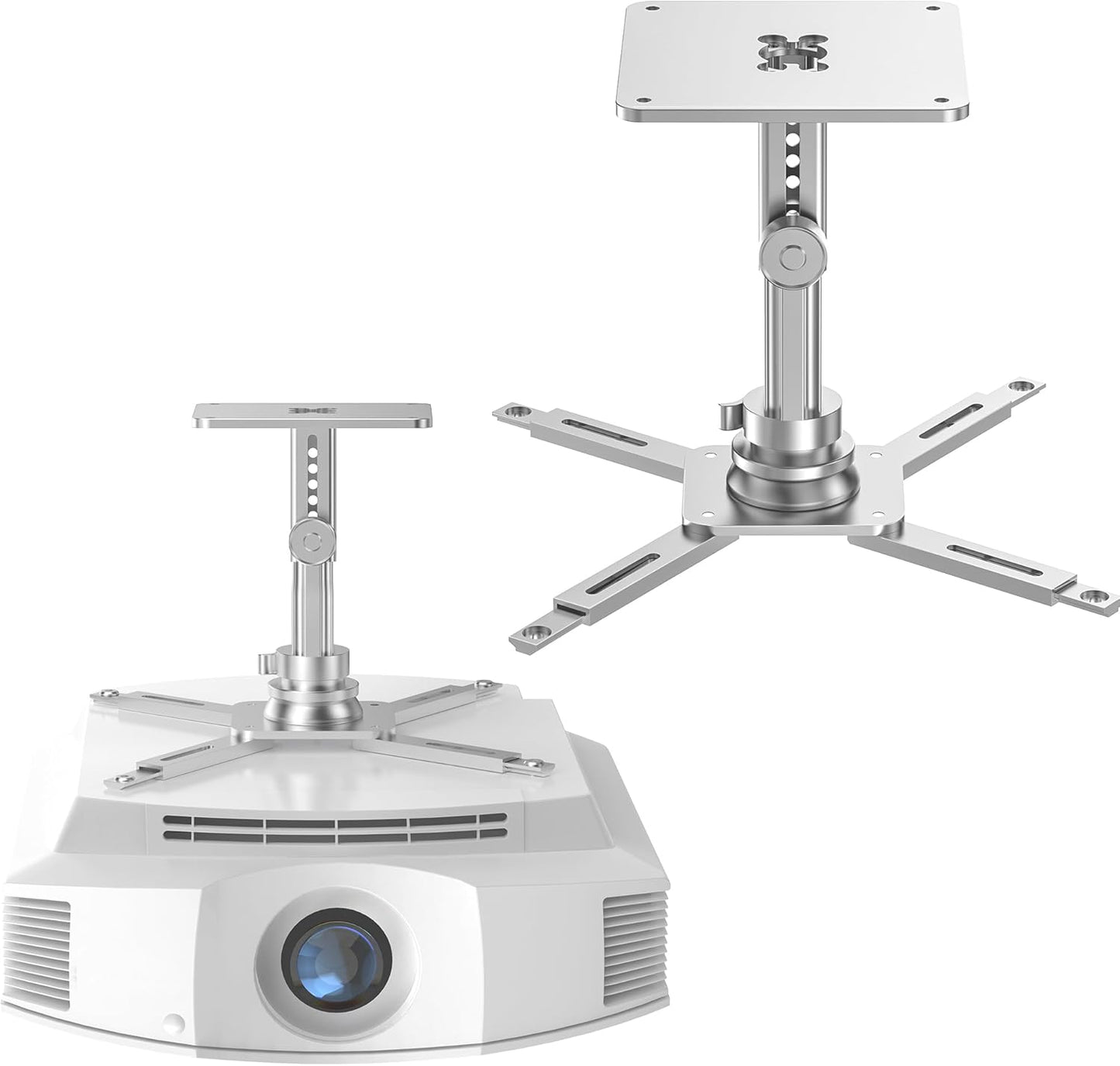 Large Projector Ceiling Mount with Adjustable Height and Extendable Arms, Projector Stand for Engineering Projectors, for Patio Outdoor/Indoor/Office/Livingroom- Silver