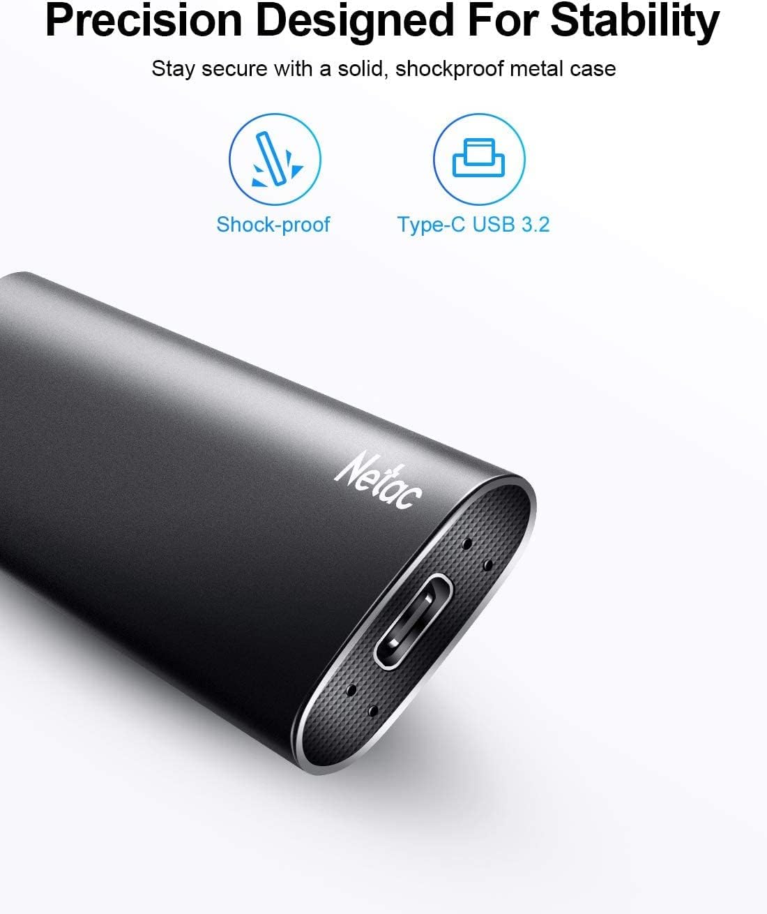 Netac 2TB Portable SSD USB 3.2 Gen 2 (10 Gbps, Type-C) External Solid State Drive Backup Slim Portable Drive for File Storage/Business Travel Essential, Rapid Read & Write Low Noise, Zslim