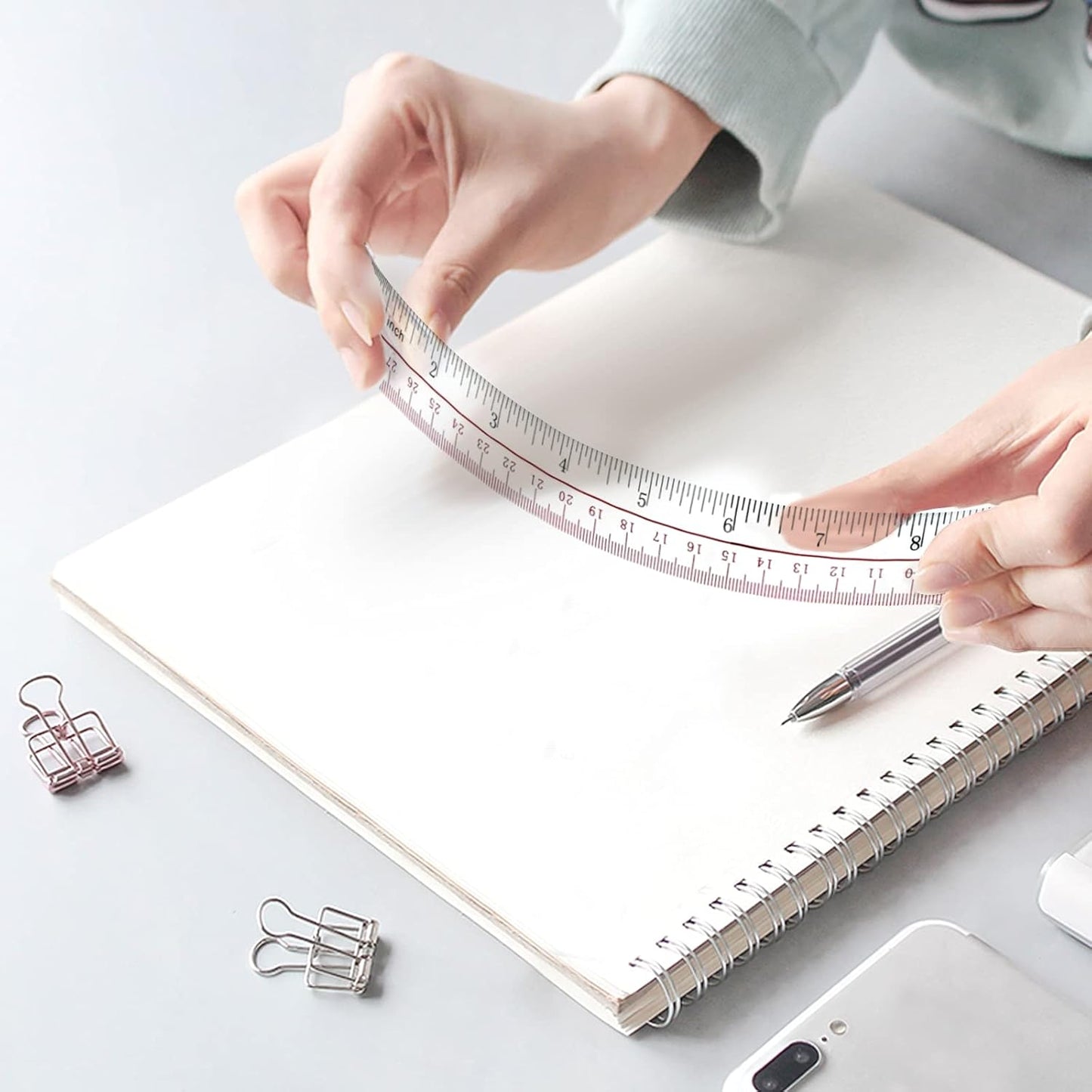 Ruler 12 inch, Clear Plastic inch Ruler, Apply to Rulers for Kids and Office Use Measuring Tools, Transparent Metric Straight with Inches Centimeters, Set Pack of 2, Ruler 12 inch-14