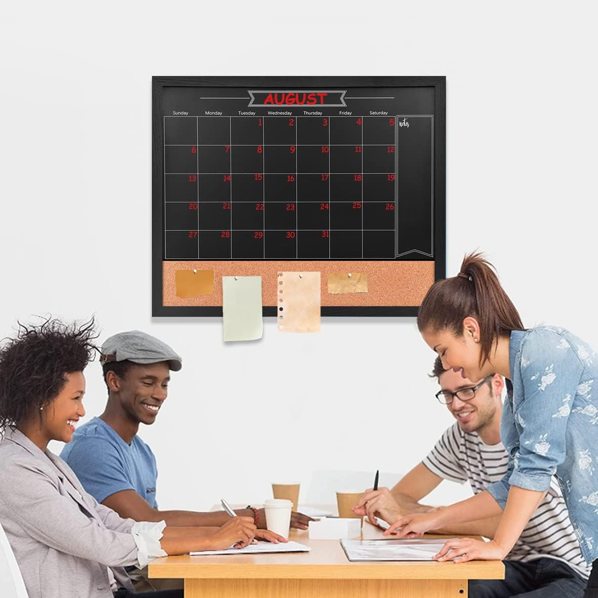 Magnetic Chalkboard Calendar Corkboard, 23.6" x 31.5" Combination Chalk Board Bulletin Board, Blackboard Calendar Cork Combo Board, Black(BK-6080)