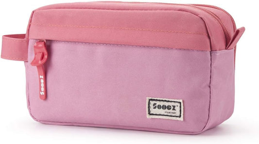 Sooez High Capacity Pencil Case, Big Pencil Bag Pouch Box Organizer Pen Case, Portable Journaling Supplies with Easy Grip Handle & Loop, Asthetic Supply for Girls Adults, Pink
