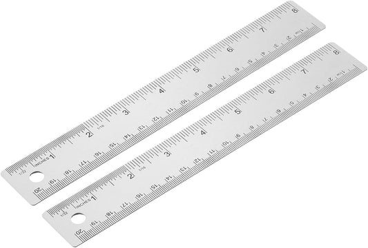 PATIKIL 12 Inch Stainless Steel Ruler Straight Edge Ruler, 2 Pcs Cork Backing Non-Slip Metal Ruler with Inches Centimeter Metric Measuring Tools for Office