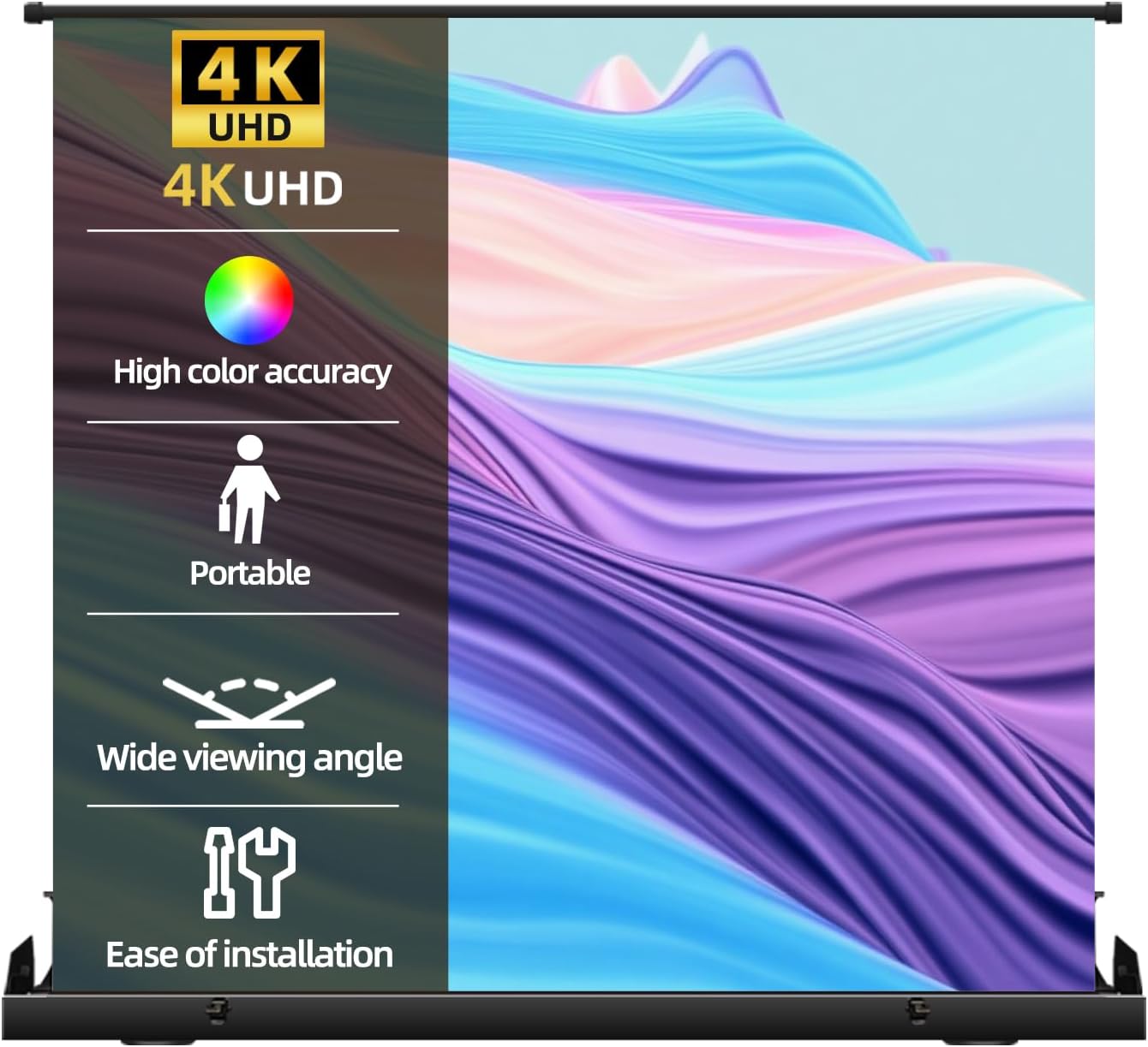 Portable Non-Tension ALR Manual Pull Up Projector Screen,178°Viewing Angle Movie Screen,Outdoor Projector Screen Wrinkle-Free Design for Backyard Movie Night(100 in/16:9)