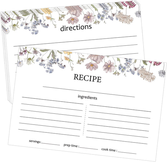 50 Pieces 4x6 Recipe Cards for Wildflower Bridal Shower Weeding Housewarming Kitchen Christmas Gifts White Lined Index Cards Blank Cardstock Paper Double Sided Menu Cards
