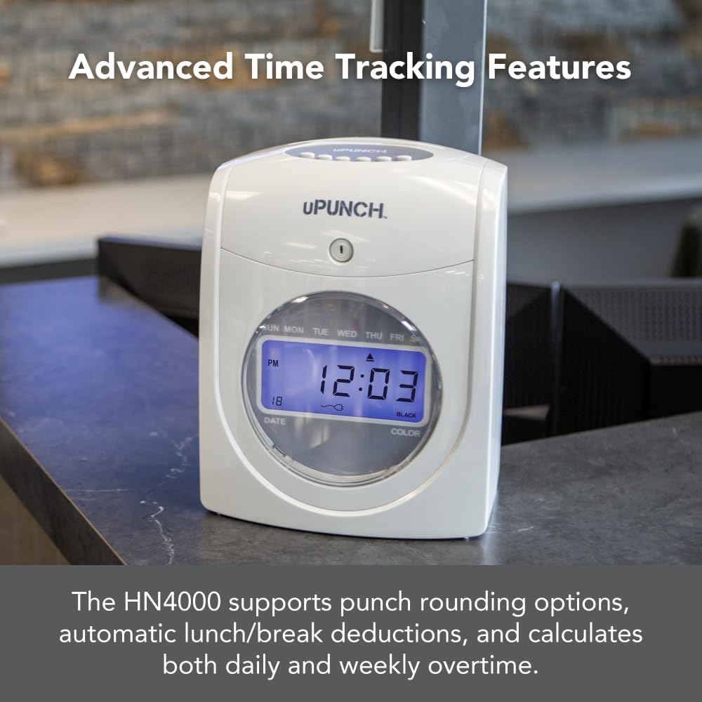 uPunch HN4540 Comprehensive Small Business Start-Up Kit: AutoAlign Calculating Time Clock System with 400 Time Cards, Ribbons, and Racks