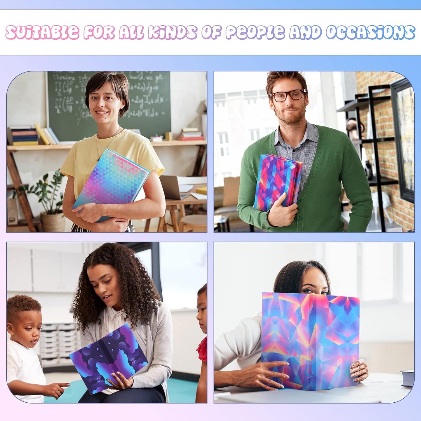 6 Pack Stretchable Book Cover Jumbo Fabric Book Covers Colorful Pattern Print Book Protector Washable Reusable Protective Textbook Cover for Hardcover Textbooks up to 9 x 11 Inch (Stylish Pattern)