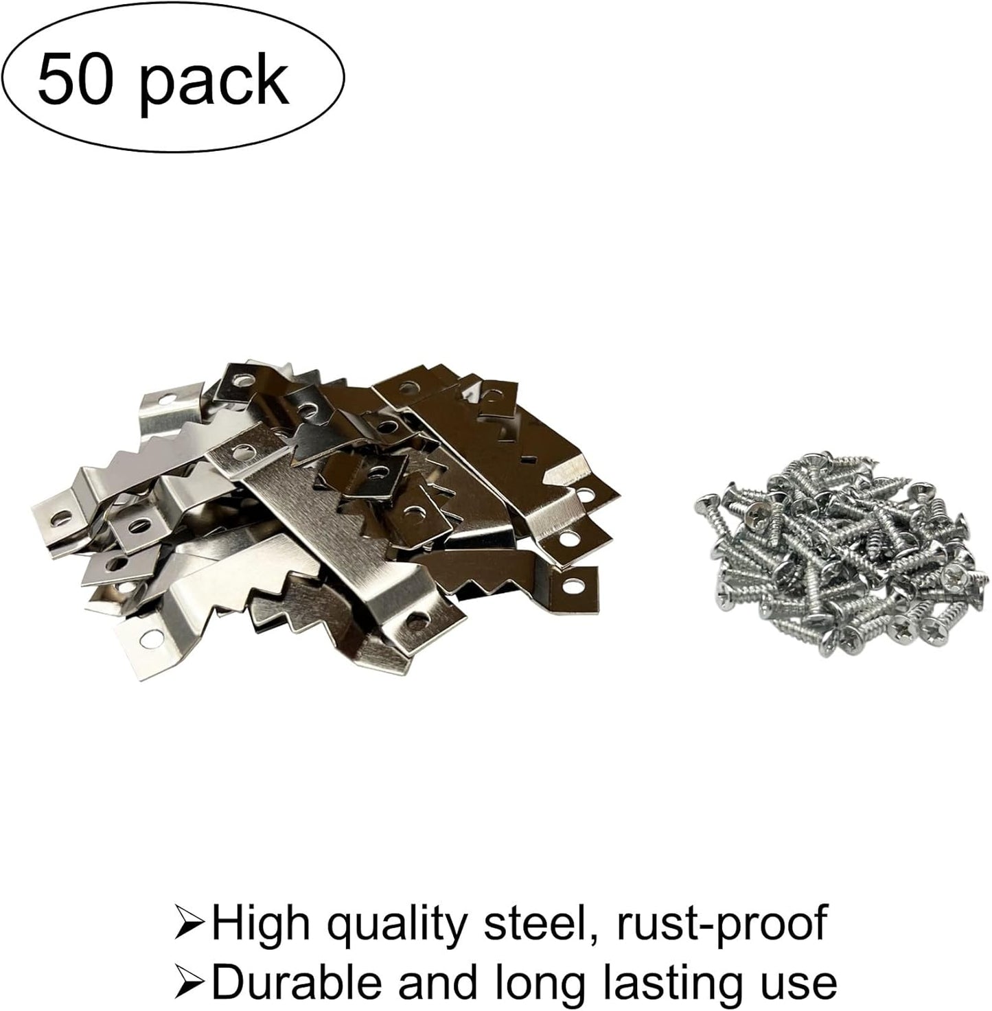 50 Pack Large Sawtooth Picture Hangers Steel Picture Hangers Picture Frames Hangers with Screws Picture Hang Solutions, for Hanging Clock Paintings Artwork Picture Frame Hook Photos (Silver)
