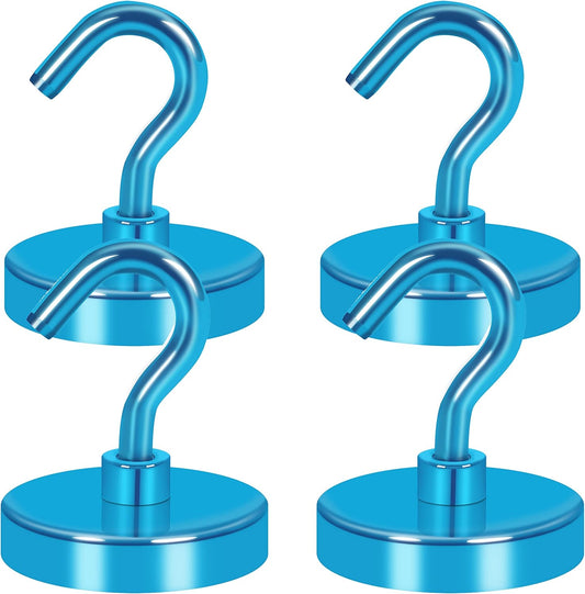 Neosmuk Magnetic Hooks Heavy Duty, Strong Magnet with Hook for Fridge, Super Neodymium Extra Strength Industrial Hooks for Hanging, Magnetic Hanger for Toolbox, Cruise, Grill(RoyalBlue,4 Pack)