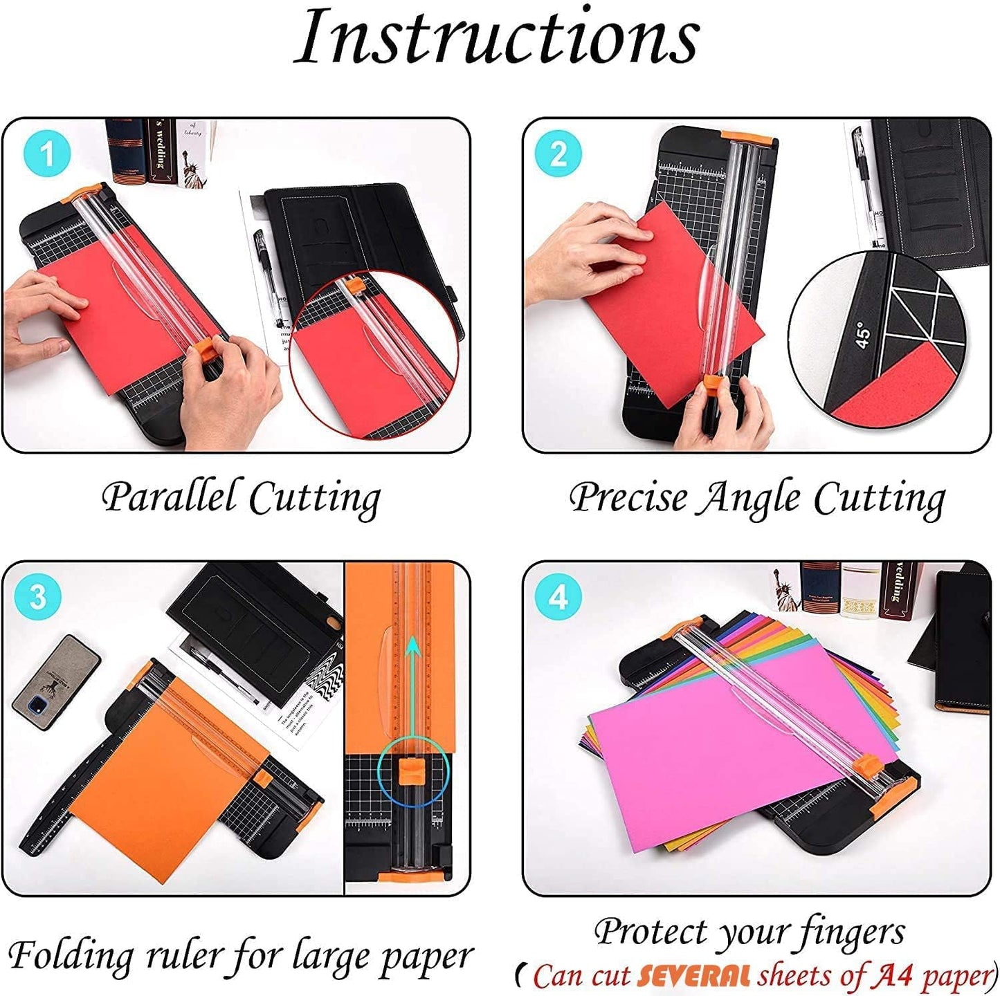 Evteck Paper Cutter 12 Inch Paper Trimmer Slider Crafting Scrapbooking Supplies for A4 Vinyl Photo Cardstock with Security Blade and Foldable Ruler