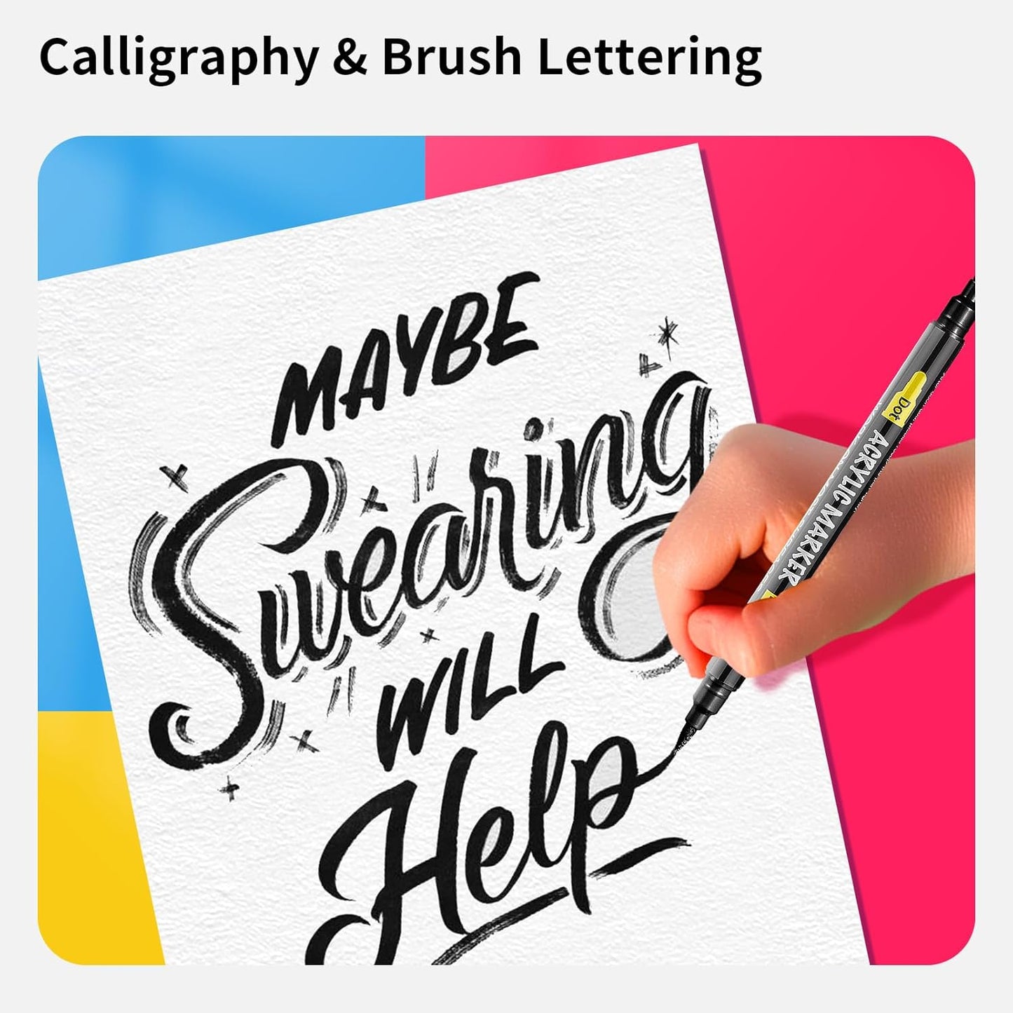 NAWOD 3 Black Acrylic Paint Pens, Acrylic Paint Markers Dual Tip (Dot Tip + Brush Tip), Acrylic Permanent Markers for Rock, Fabric, Canvas, Ceramic, Glass, Wood, Paper, Labeling, Drawing, DIY Crafts