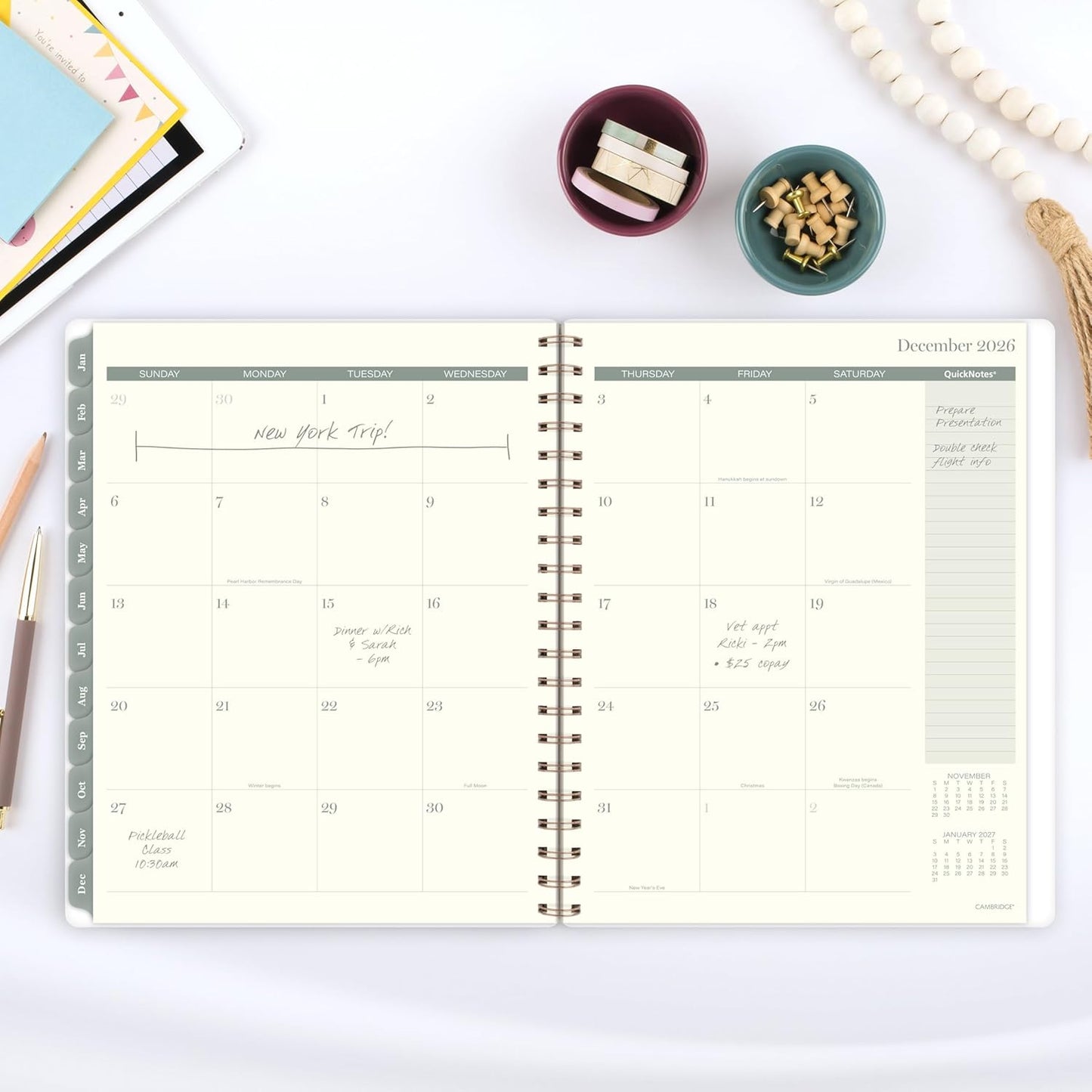 Cambridge 2026 Planner, Weekly & Monthly, 8-1/2" x 11", Large, Serene (1766-905-26)