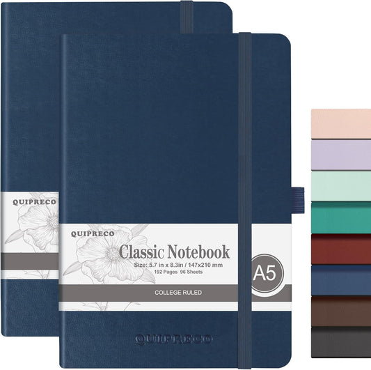 2Pack Lined Hardcover Journal Notebook, A5 192 Pages 100Gsm Thick Paper College Ruled for School,Note Taking,Work,Diary，5.7"*8.3",Navy