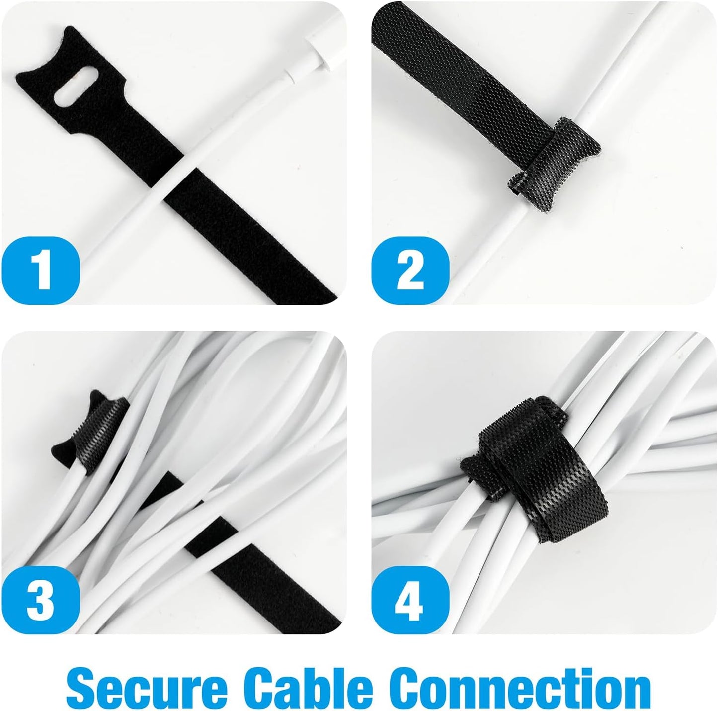 100 PCS 8-Inch Cable Ties, Reusable Cable Management, Under Desk Cord Organizer, Cable Clips and Cord Wrap, Black