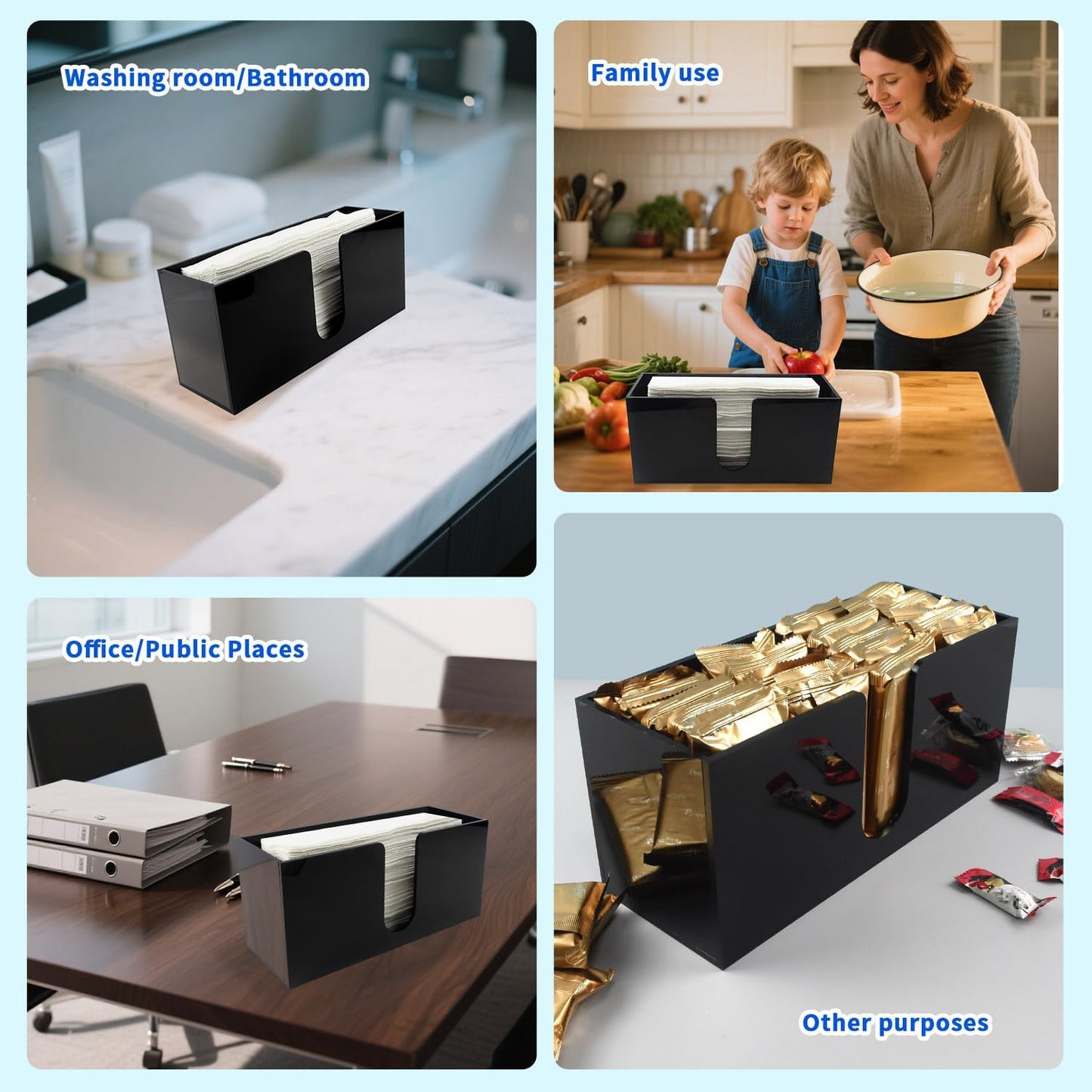Paper Towel Holder for Countertop,Black Acrylic Napkin Dispenser-Multifold/C-Fold/Z-Fold Trifold Paper Towel Dispenser for Bathroom Kitchen Restaurant Toilet - Durable 5mm Thick (1)