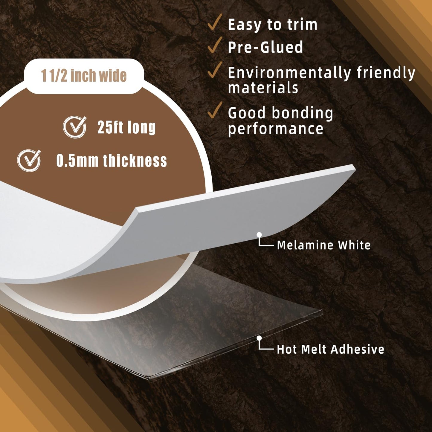 GSCIT Club White Edge Banding, 1 1/2 inch x 25ft Melamine Edge Banding with Hot Melt Adhesive Preglued Cabinet Edge Banding Flexible White Veneer Edging