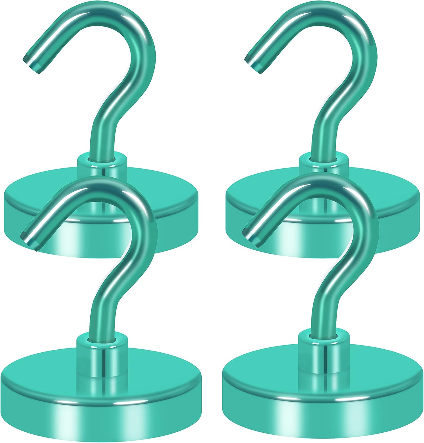 Neosmuk Magnetic Hooks Heavy Duty, Strong Magnet with Hook for Fridge, Super Neodymium Extra Strength Industrial Hooks for Hanging, Magnetic Hanger for Toolbox, Cruise, Grill(Green,4 Pack)