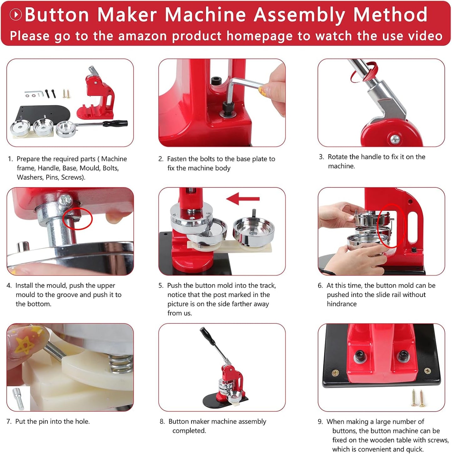 Button Maker Machine Set, Multiple Sizes Button Maker Machine 58+75mm, Push Pull Button Press Machine，Pin Maker Machine with Circle Cutter and Cutting Mat, Come with 200 Button Parts Supplies