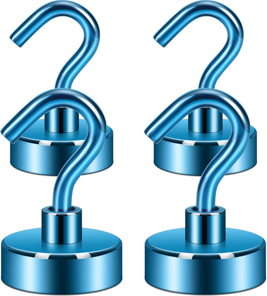 Neosmuk Magnetic Hooks,Heavy Duty Earth Magnets with Hook for Refrigerator, Extra Strong Cruise Hook for Hanging, Magnetic Hanger for Cabins, Grill (Blue, Pack of 4)