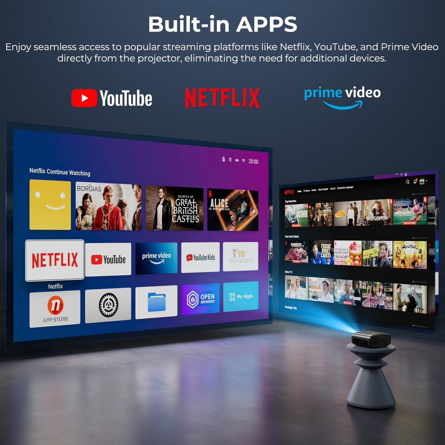 ELEPHAS Projector with WiFi & Bluetooth - 800 ANSI Lumens HD Home Theater, Officially Licensed Netflix/Prime Video/YouTube, Auto Keystone, HDMI/USB, iOS & Android Compatible