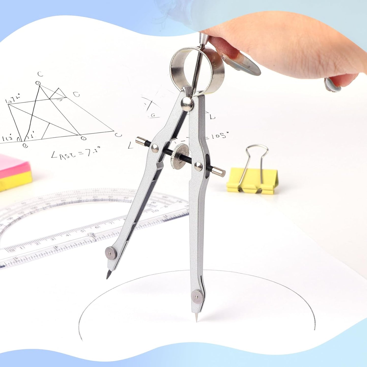 Compass and Protractor Set, Professional Drawing Compass Tool, Metal Compass with Extra Refills, Compass for Geometry and 6 Inch Math Protractors 180 Degree (Purple)