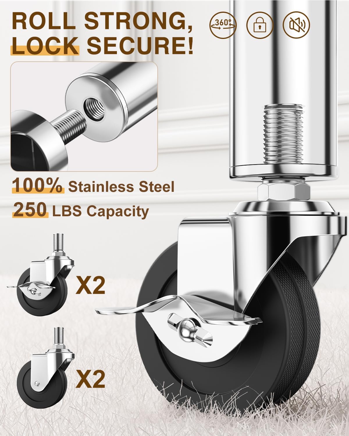 Upgraded 100% Stainless Steel Clothing Rack Load 760LBS, Heavy Duty Clothes Racks with Larger & Sturdy Wheel, Extendable & Adjustable Rolling Garment with Shelves