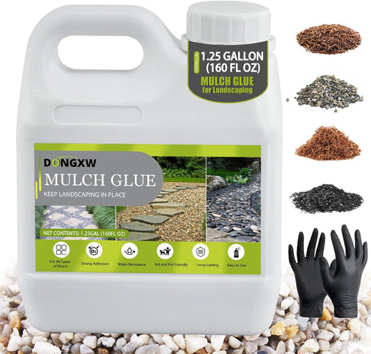 Mulch Glue for Landscaping 1.25 Gallon, Long-Lasting Rock Glue Gravel Binder, Strong Rubber Mulch Stabilizer Landscape Mulch Anchor for Pea Gravel, Max Concentrated Stones Lock Adhesive