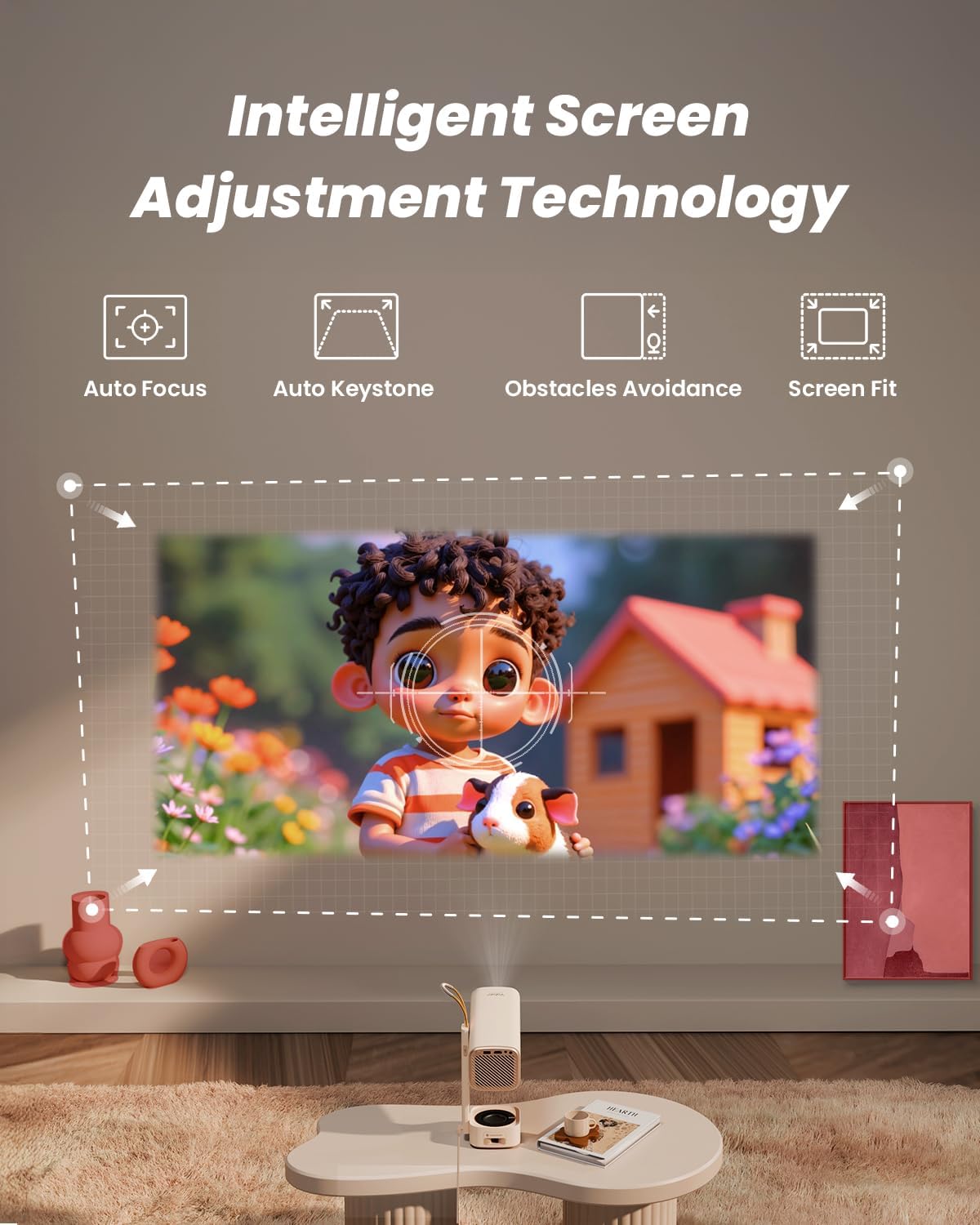 Yaber T1 Pro Mini Projector with WiFi and Bluetooth, Dolby Audio & Turbo Sonic Bass, Auto Focus & Keystone, Native 1080 FHD with HDR10, Portable Projector for Outdoor Indoor Use