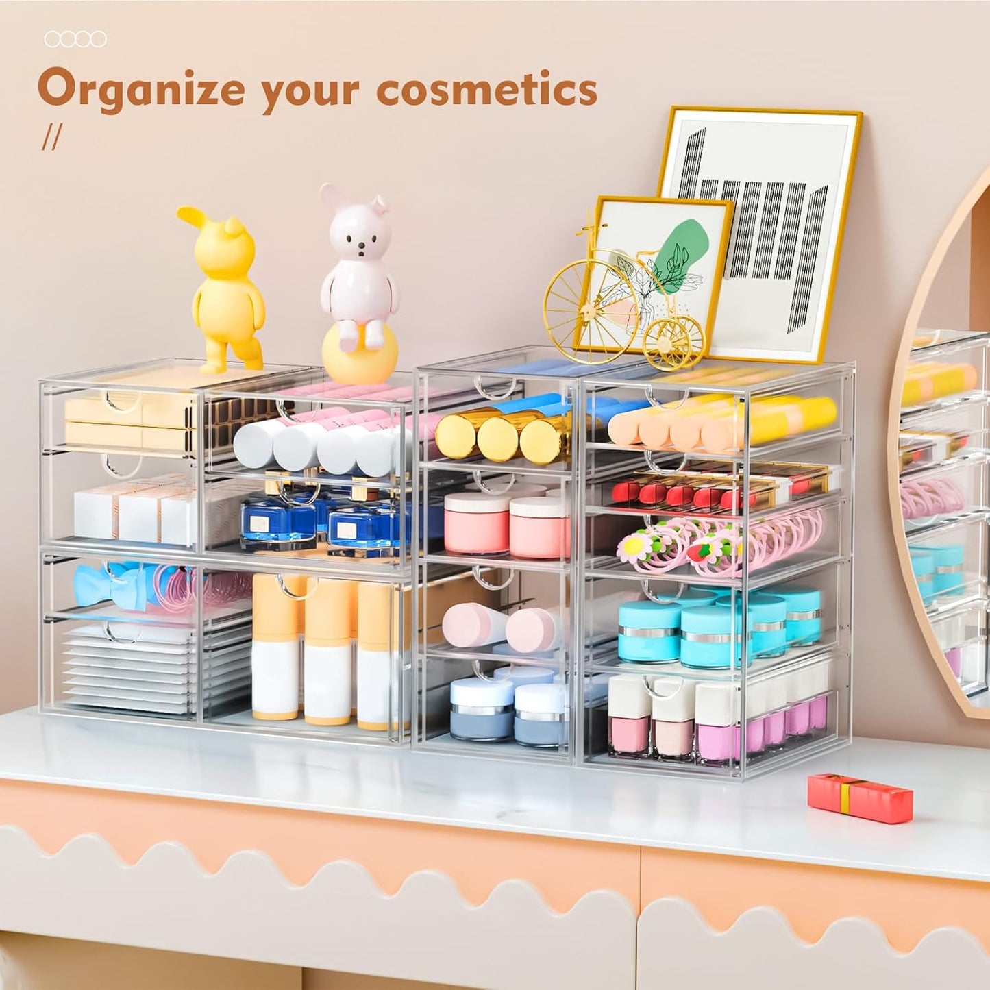 22 Drawers, Acrylic Desk Makeup Organizer, Plastic Drawers Organizer, Stackable Storage Solution for Makeup, Dresser, Office, Bathroom Clear Plastic Craft and Bead Storage Cabinet