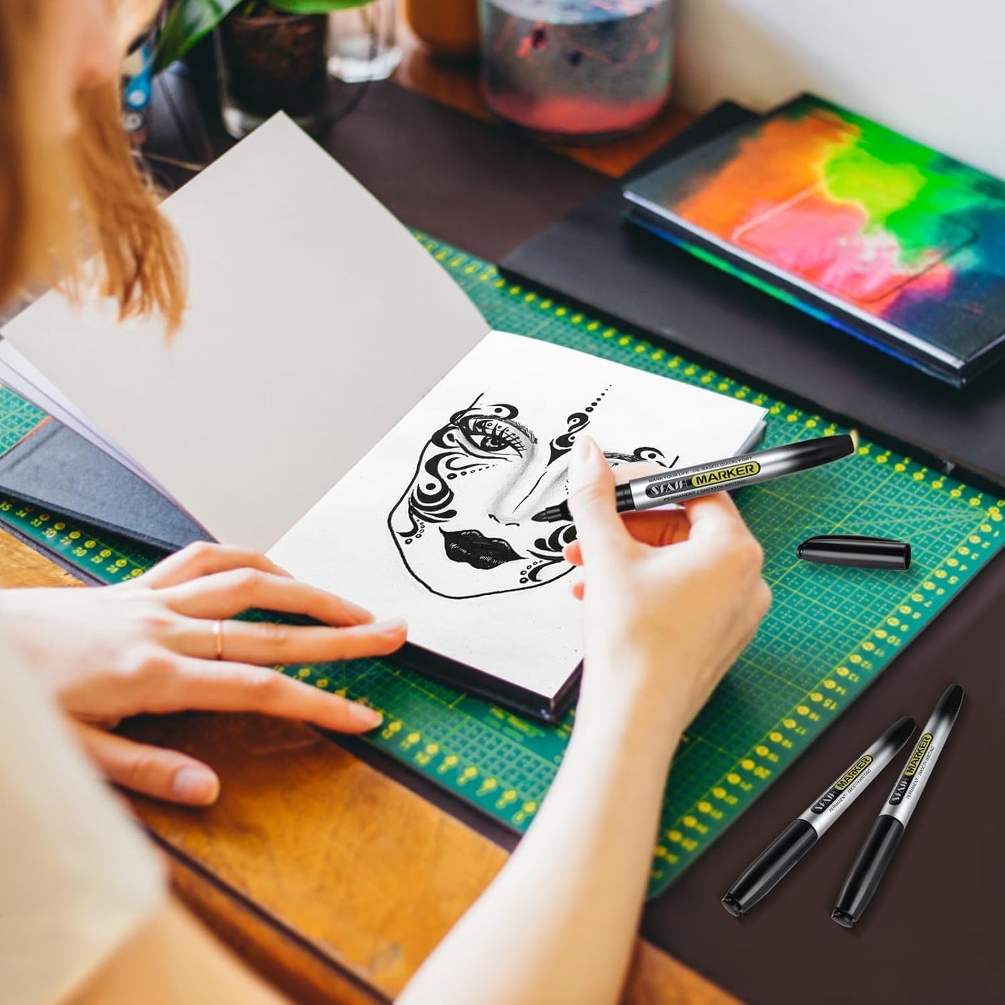 SFAIH Blue Permanent Markers Bulk - 24 Pack, 1s Quick Dry, Fine Point Permanent Markers for Paper Plastic Glass Metal Wood, Waterproof, Kitchen Classroom Office, Doodling, Marking, Non-Fading