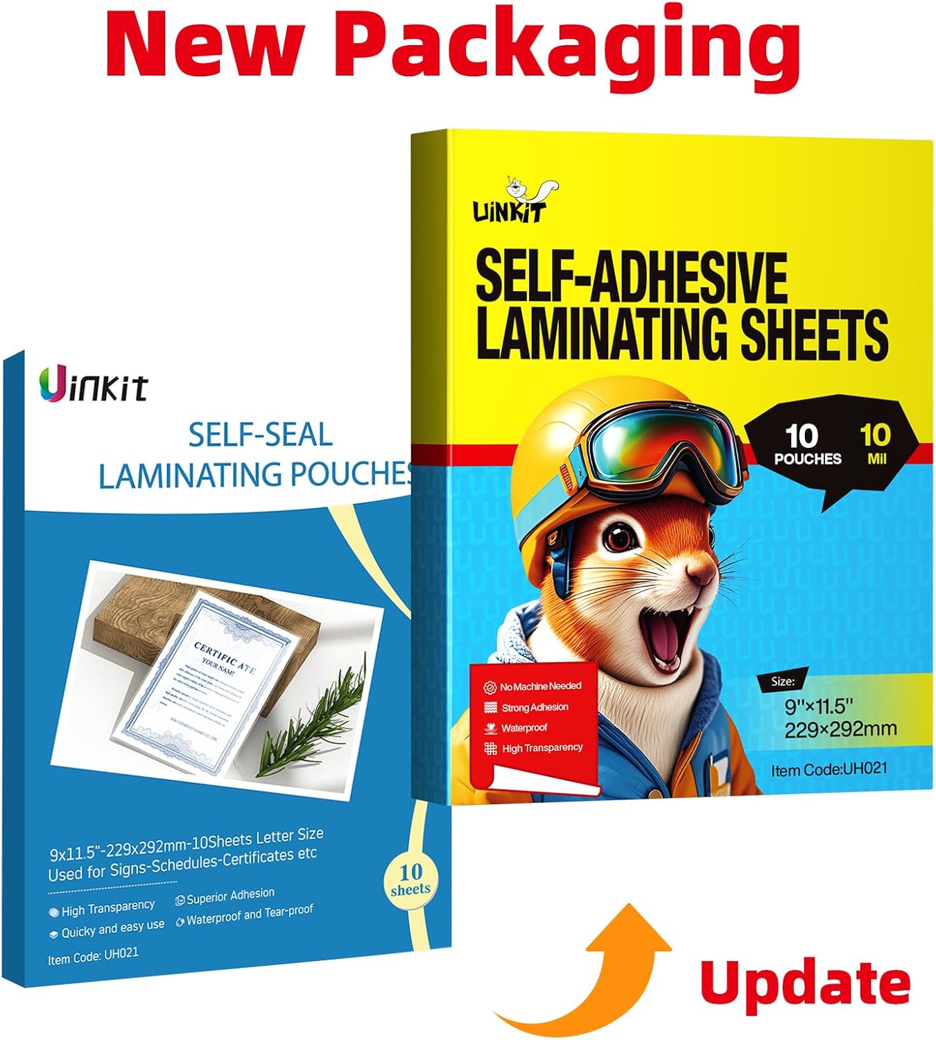 Uinkit Self Sealing Laminating Pouches, Waterproof Lamination Sheets for Document Permanent Adhesive 9x11.5inches 10Pack 10mil Thick Gloss Finish No Need Machine (9x11.5Inchesx10Pack)