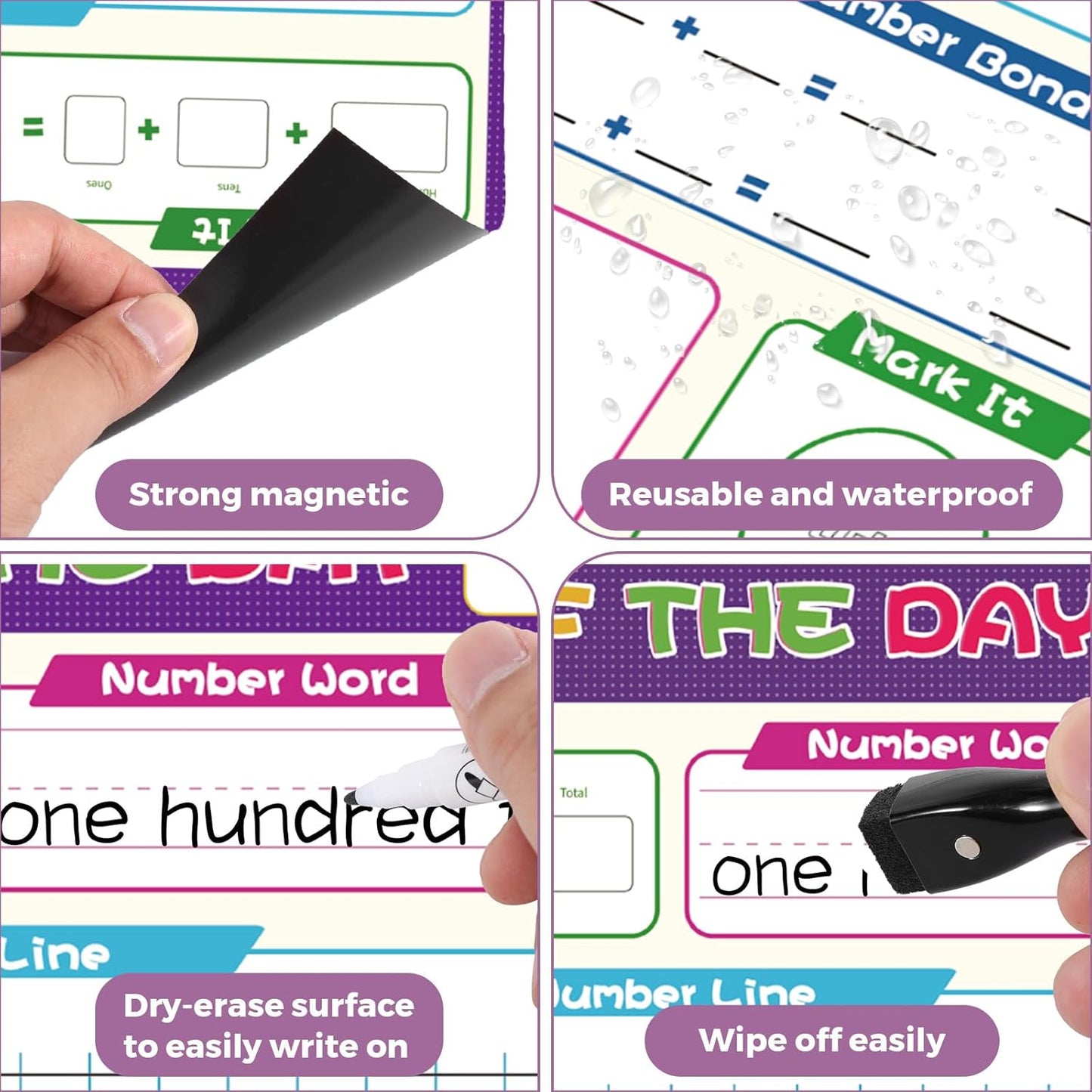 KIKIGOAL 21.5"x17" Magnetic Draw and Write Paper,Dry Erase Handwriting Lined Paper for Classroom Whiteboard, Writing Chart Page Teacher Must Have Homeschool Teaching Supplies (Number)