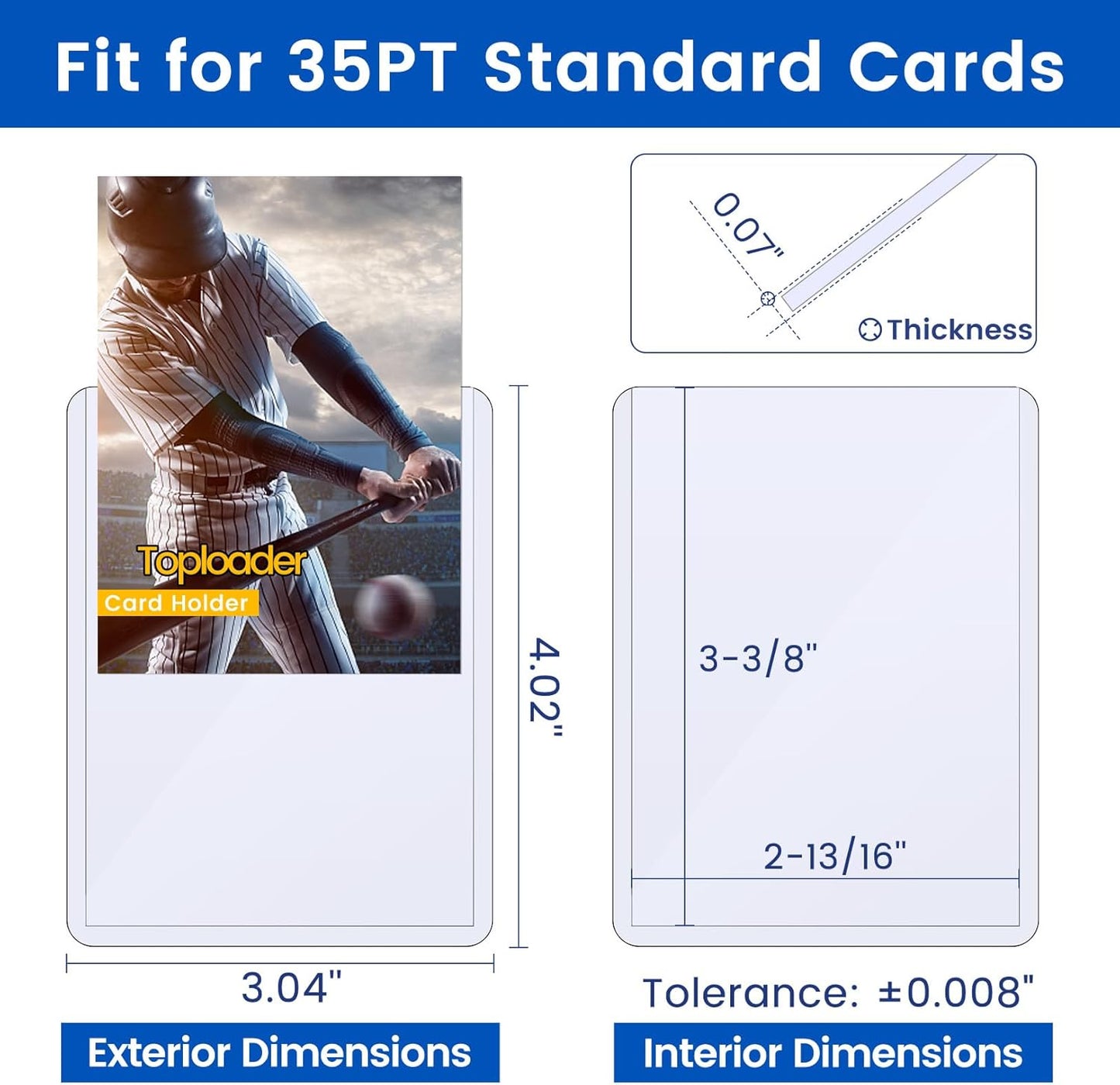 48 Count Topload Card Holder, Sooez 35PT Topload Card Protector, 3" x 4" Hard Plastic Card Sleeves, Baseball Card Protector, Rigid Toploading Card Case for Collectible Trading Sports Cards