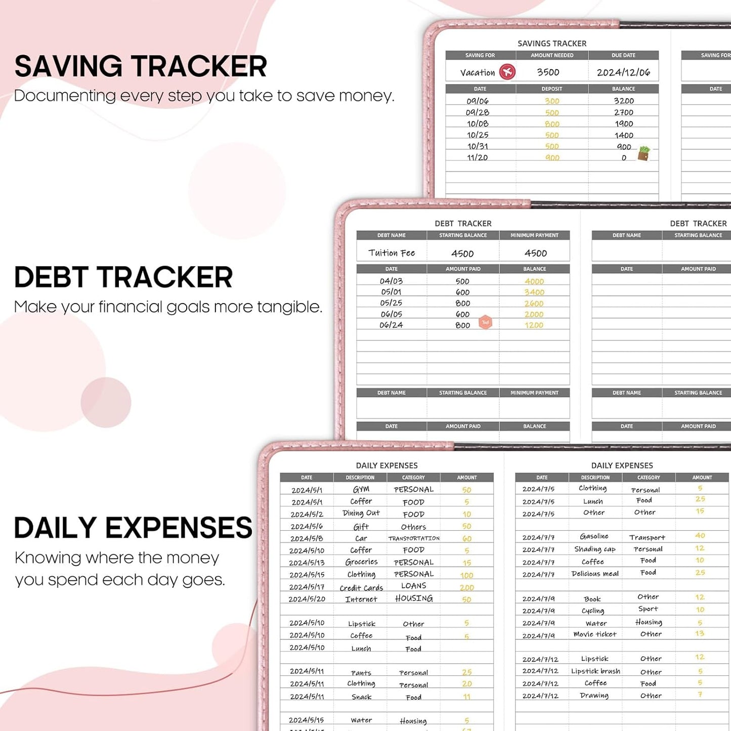 WEMATE Budget Planner 2025 with Lock, Monthly Budget Book with Expense Tracker Notebook, Undated Financial Planner to Manage Your Money, A5 Leather Account & Budget Book, Black