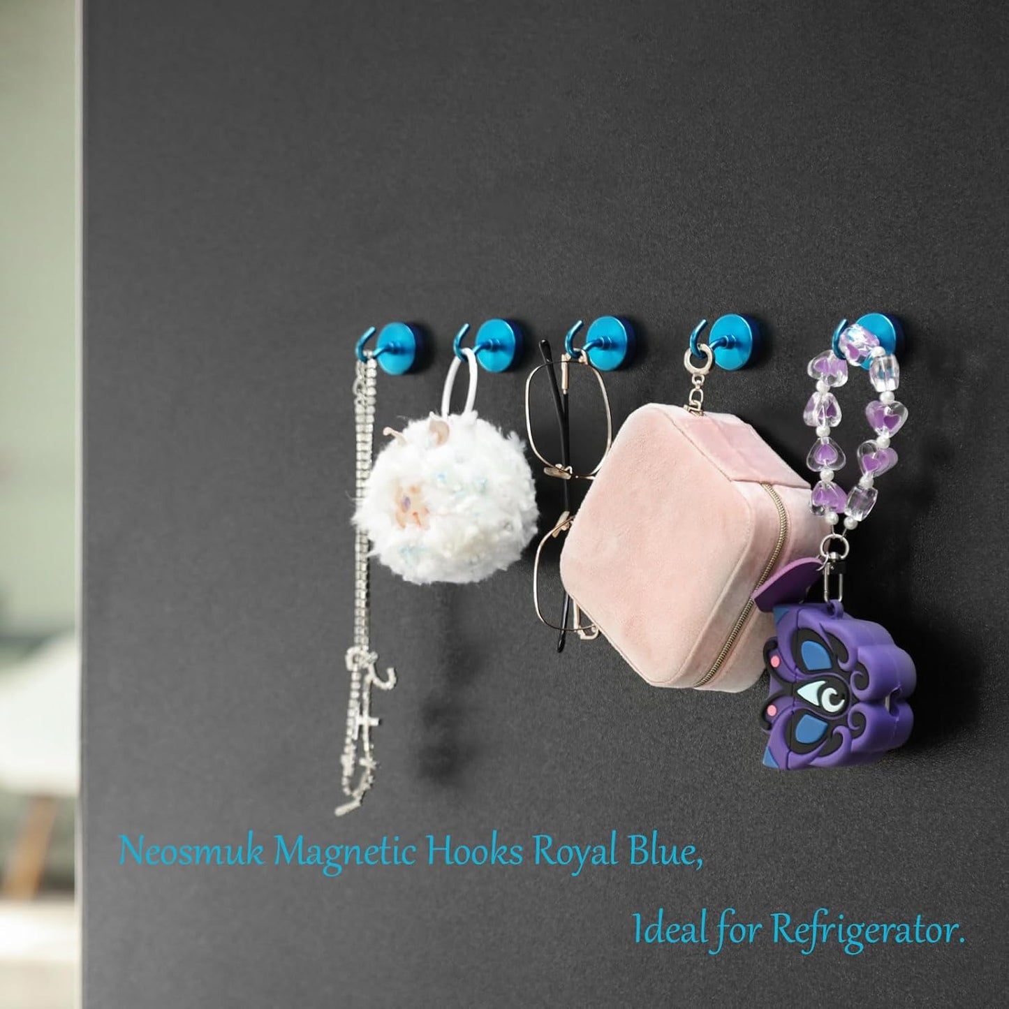 Neosmuk Magnetic Hooks Heavy Duty,Strong Magnet with Hook for Fridge, Super Neodymium Extra Strength Industrial Hooks for Hanging, Magnetic Hanger for Toolbox, Cruise, Grill(RoyalBlue,4 Pack)