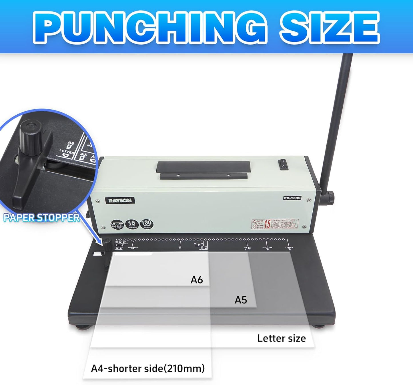Rayson PD-1503 Coil Binding Machine, 4:1 Pitch Spiral Binder with Electric Coil Inserter for Max. Punching Letter Size