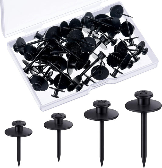 Zhengmy 40 Pcs Double Headed Picture Hangers Nails 4 Size Long Thumb Tacks Wall Nails for Hanging Pictures Decorative Push Pins Hooks for Drywall Photo Office Home Decor, 20/30/ 40/ 50lb(Black)