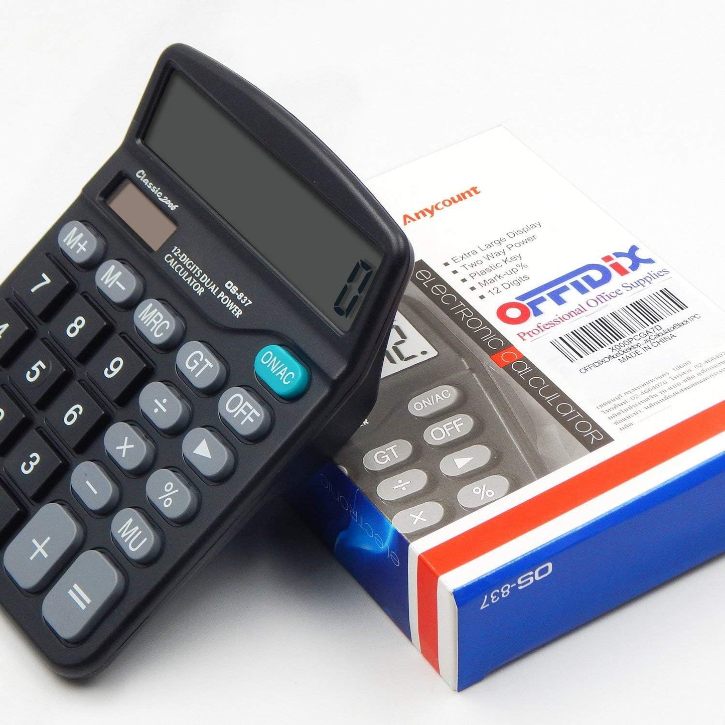 OFFDIX Office Desktop Calculator, Solar and Battery Dual Power Electronic Calculator Portable 12 Digit Large LCD Display Calculator