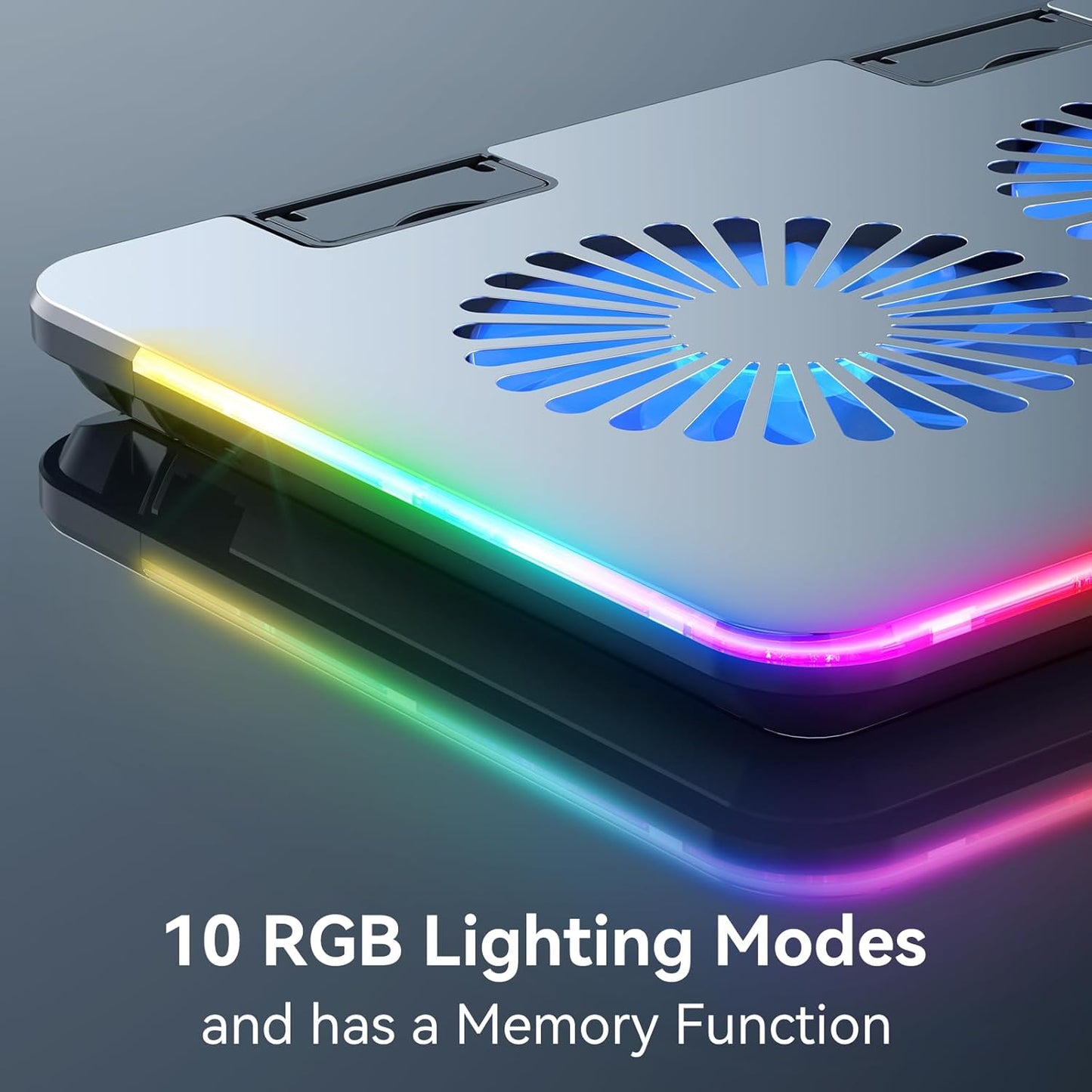 RGB Gaming Laptop Cooling Pad with Metal Panel, 2 Ultra Quiet Big Fans, 10 Lighting Modes, Phone Stand & 7 Height Adjustable Ergonomic Cooler for 10-15.6 Inch Laptops