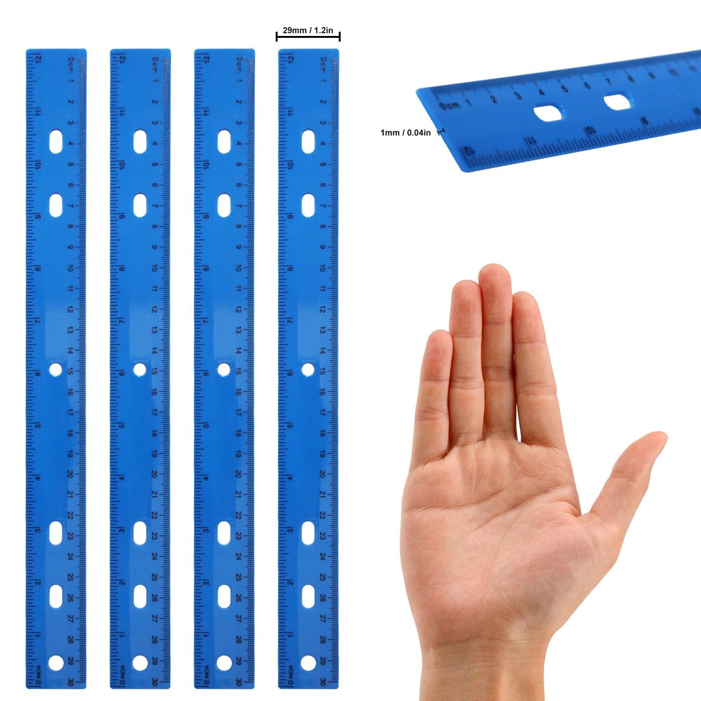 200 Pack 12-Inch Plastic Rulers Bulk, Blue Plastic Ruler, Ruler with Dual-Scale Measurement, Easy to Store, for Educational, Home, or Office and, Practical Use by KUKLIPJIM