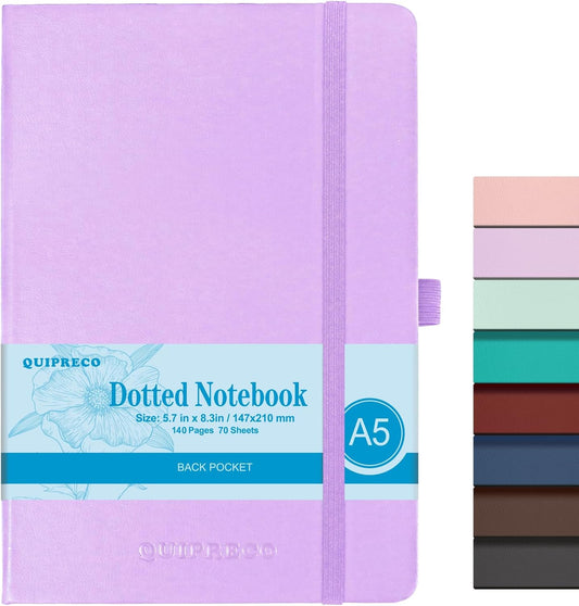 Bullet Dotted Hardcover Journal Notebook, A5 140 Pages 120Gsm Thick Paper for School,Note Taking,Work,Diary，5.7''*8.3'',Lavender