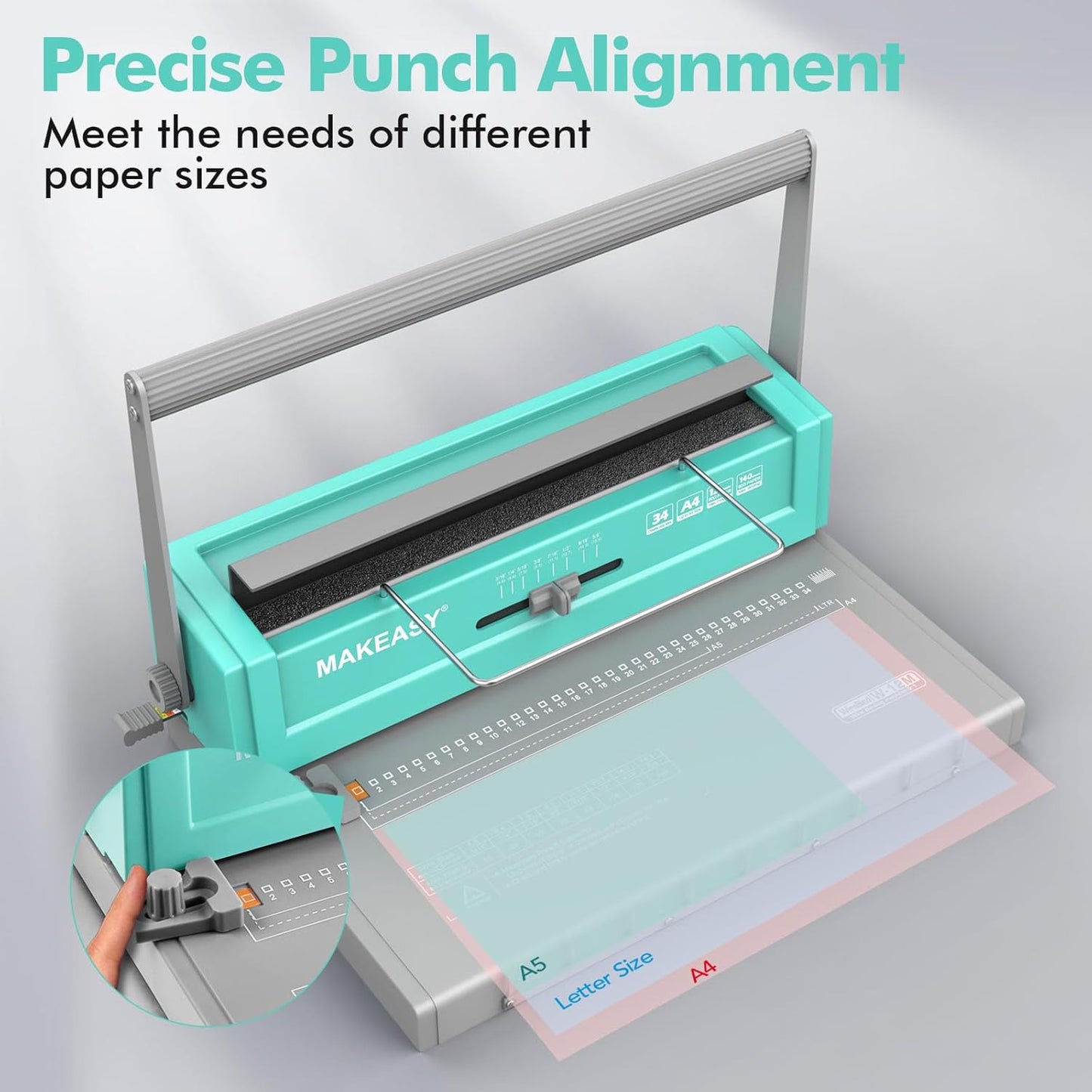 MAKEASY Binding Machine - Wire Binding Machine, 34 Hole, 12 Sheets Punch Capacity, Metal Book Maker Machine with 1 Box Wire Spines & Ring Opener